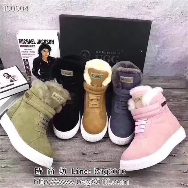 UGG 2018澳洲本土AXA 蝸牛外牛皮+澳洲羊毛雪地靴粉色 QZS2625